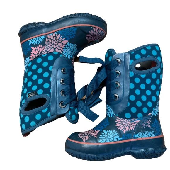 Bogs Little Girl 9 Boot Rubber Blue Casey Lace Up Waterproof Winter Snow Toddler - Picture 6 of 8